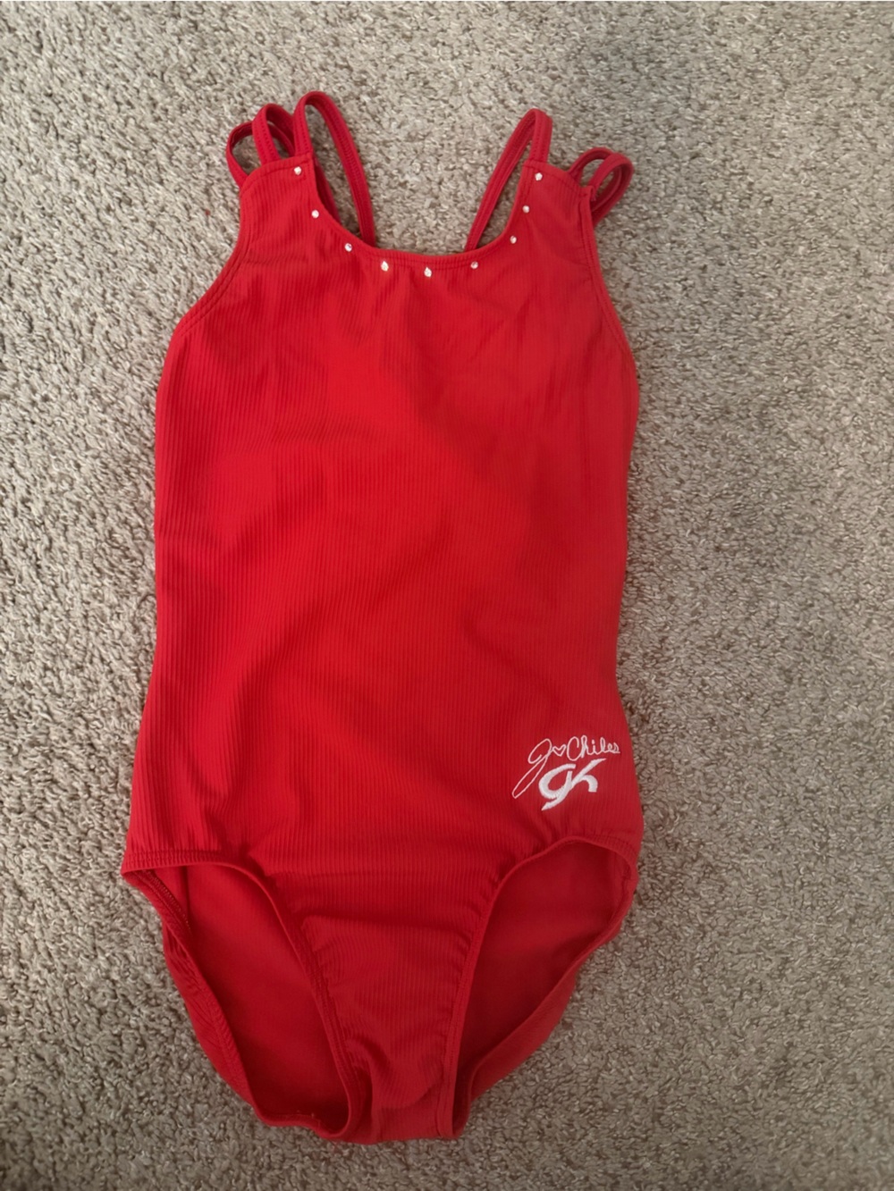 GK Red Ribbed Tank-Style Bodysuit with Small Stud Accents